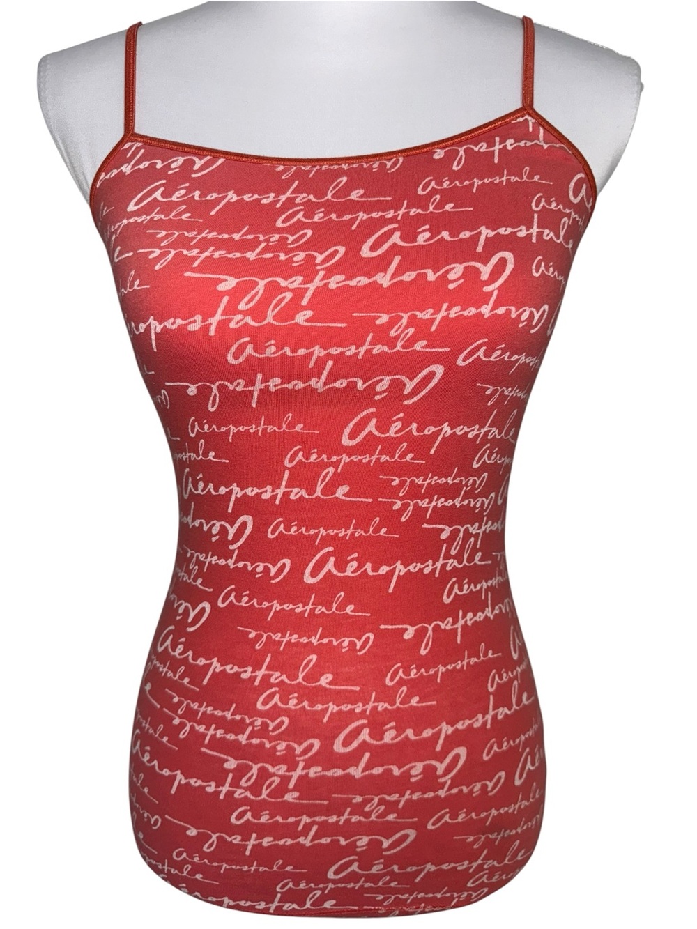 VTG Aeropostale Coral Logo Cami Tank Top XS Spaghetti Strap Fitted Stretch Y2K - Picture 2 of 11